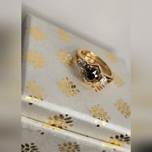 14k Gold Plated Over Brass Smoky Quartz Diamond Ring